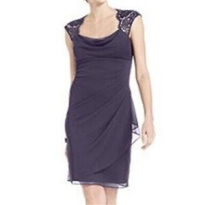 Xscape Purple Dress with Lace Shoulders